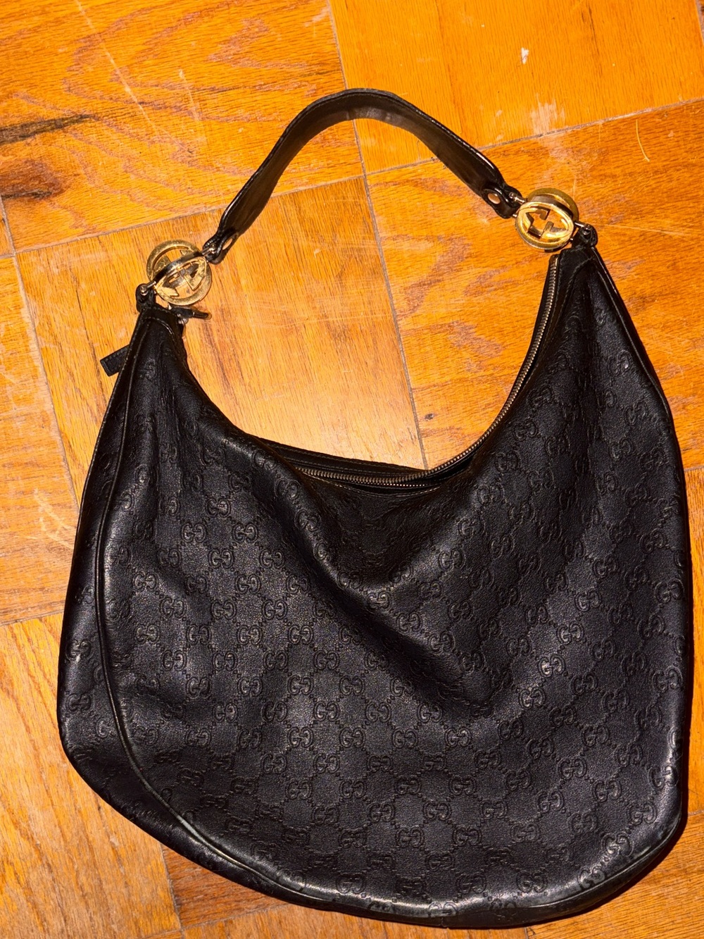 Gucci Black Embossed Leather Hobo with Gold Accents - Picture 2 of 7